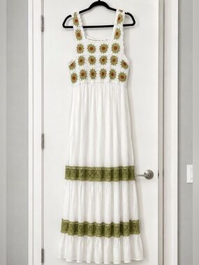 Solitaire NWT Crochet Maxi Dress Boho Cottagecore Festival Cotton Large